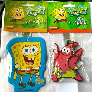 SPONGEBOB SQUAREPANTS 2002 AIR FRESHENER & PATRICK 2001 KEYCHAIN VTG NWT RARE